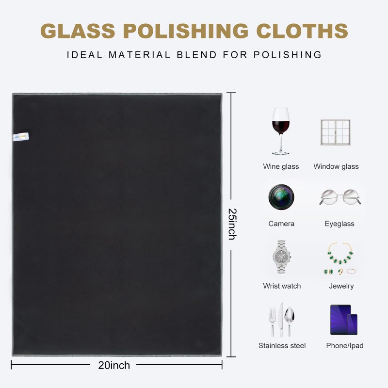 SINLAND Microfiber Glass Polishing Cloths Large Size Thick Lintless Drying Towels for Wine Glasses Stemware Dishes Stainless Appliances 20 Inch X 25 Inch Pack of 2 Black - Image 2